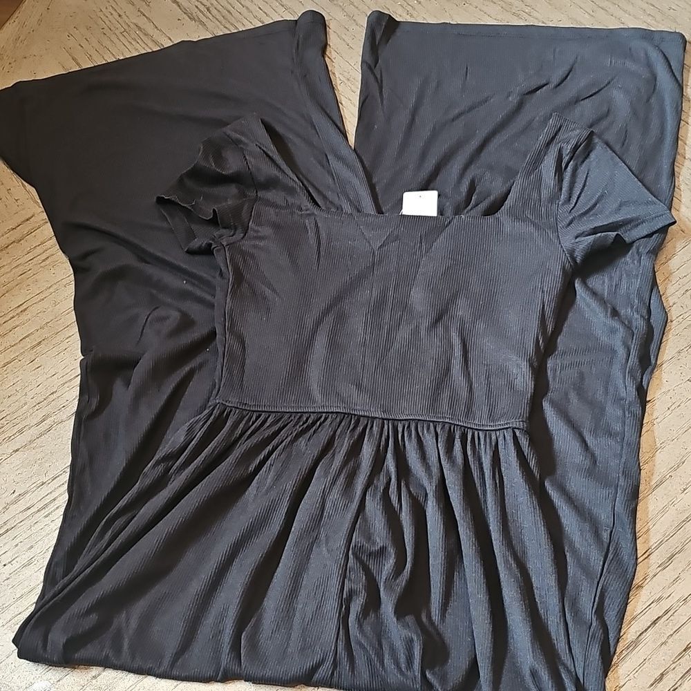 Black Ribbed Wide Leg Jumpsuit Size S NWT